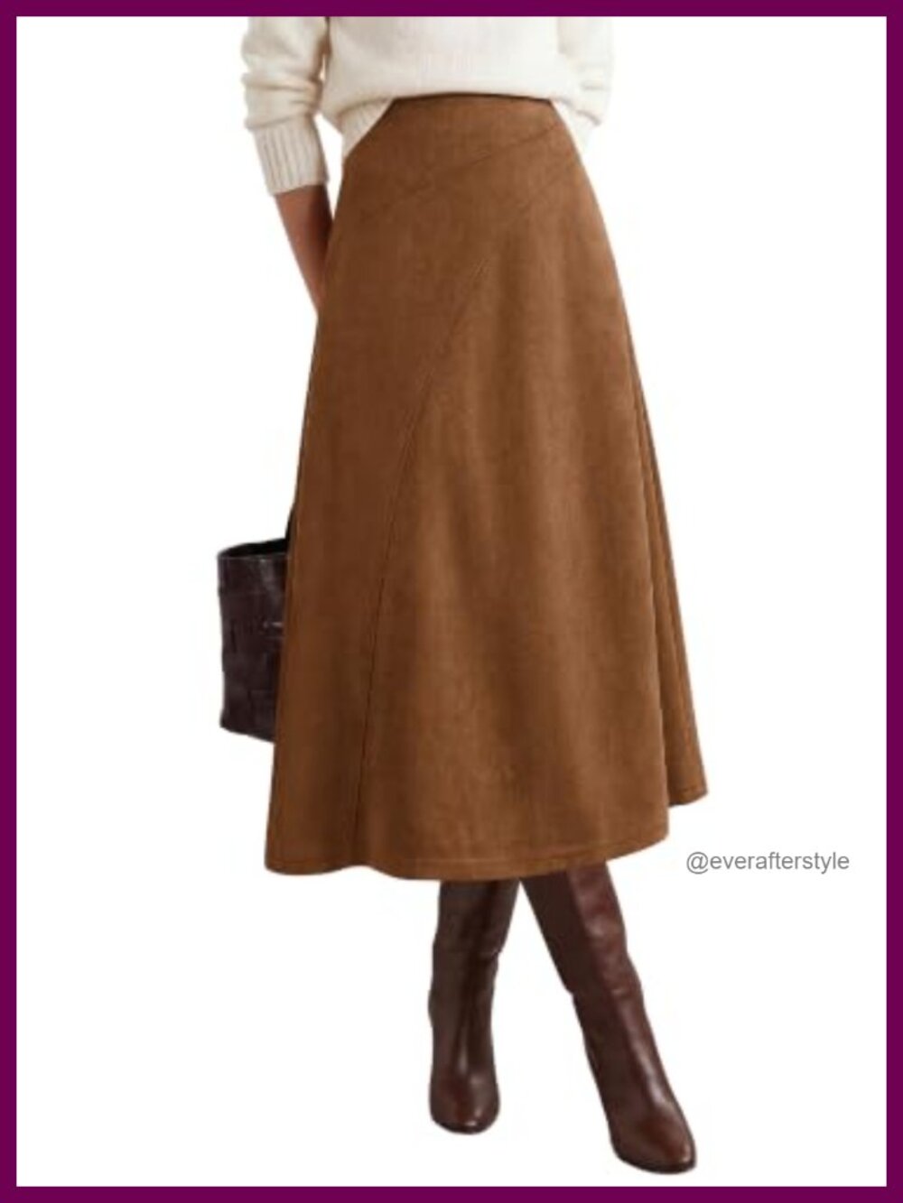 Faux Suede Midi A-Line Skirt High Waist Fall Fashion